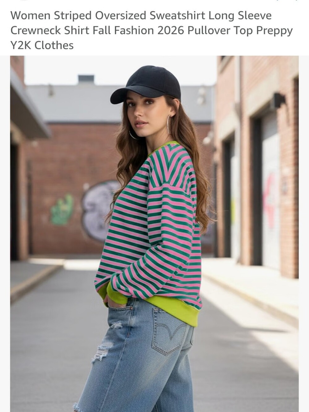 Striped Oversized Crewneck Sweatshirt in Pink & Green